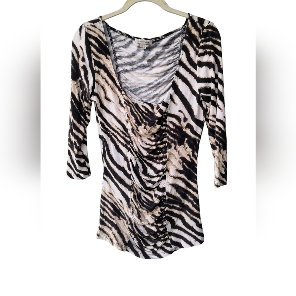Boston Proper Zebra Print Women's Draped Front Top, S